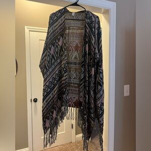 Aztec print long kimono one size pinks and grays and black